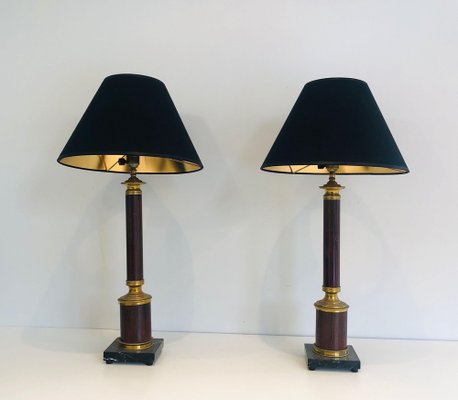 Neoclassical Lamps False-Bois in Metal and Brass, 1940s, Set of 2-BA-1691678