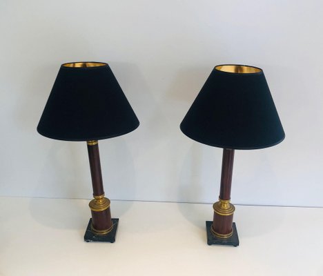 Neoclassical Lamps False-Bois in Metal and Brass, 1940s, Set of 2-BA-1691678