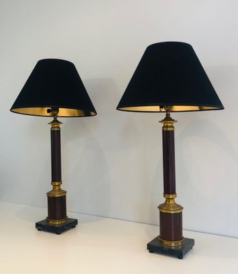 Neoclassical Lamps False-Bois in Metal and Brass, 1940s, Set of 2-BA-1691678