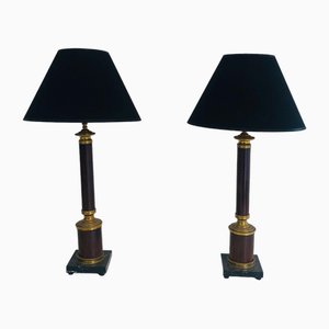 Neoclassical Lamps False-Bois in Metal and Brass, 1940s, Set of 2-BA-1691678