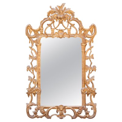 Neoclassical Rectangular Gold Foil Hand Carved Wooden Mirror, 1970s-UZ-995555