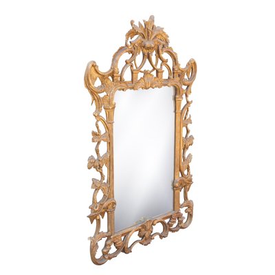 Neoclassical Rectangular Gold Foil Hand Carved Wooden Mirror, 1970s-UZ-995555