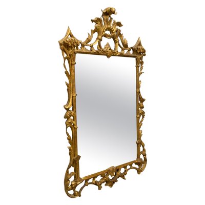 Neoclassical Rectangular Gold Foil Hand Carved Wooden Mirror, Spain, 1970-UZ-1278342