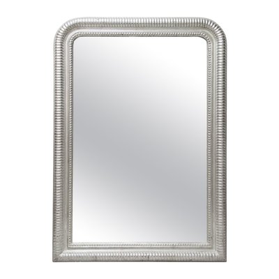 Neoclassical Rectangular Silver & Hand Carved Wood Mirror-UZ-1192834