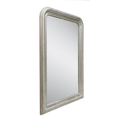 Neoclassical Rectangular Silver & Hand Carved Wood Mirror-UZ-1192834