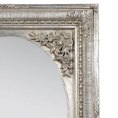 Neoclassical Regency Rectangular Silver Hand-Carved Wooden Mirror, 1970-UZ-862948