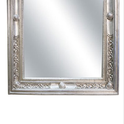 Neoclassical Regency Rectangular Silver Hand Carved Wooden Mirror, 1970s-UZ-1366430