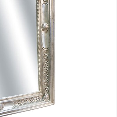 Neoclassical Regency Rectangular Silver Hand Carved Wooden Mirror, 1970s-UZ-1366430