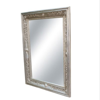 Neoclassical Regency Rectangular Silver Hand Carved Wooden Mirror, 1970s-UZ-1366430