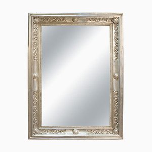 Neoclassical Regency Rectangular Silver Hand Carved Wooden Mirror, 1970s-UZ-1366430