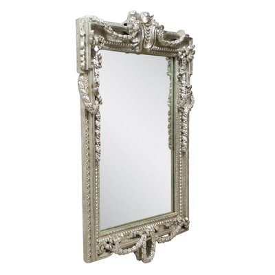 Neoclassical Regency Rectangular Silver Hand Carved Wooden Mirror, Spain, 1970-UZ-1285768