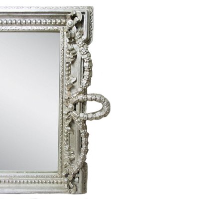 Neoclassical Regency Rectangular Silver Hand Carved Wooden Mirror, Spain, 1970-UZ-1285768