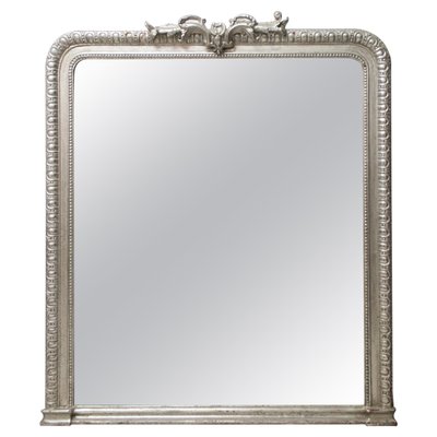 Neoclassical Regency Rectangular Silver Mirror in Hand-Carved Wood-UZ-1179815