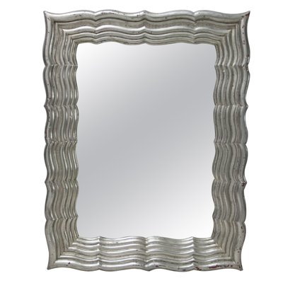 Neoclassical Regency Rectangular Silver Mirror in Hand-Carved Wood, 1970-UZ-1179814