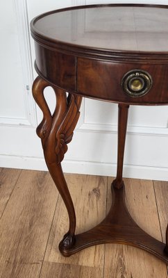 Neoclassical Regency Round Tripod Swan Side Table in Wood, Italy, 1960s-EUP-1754808