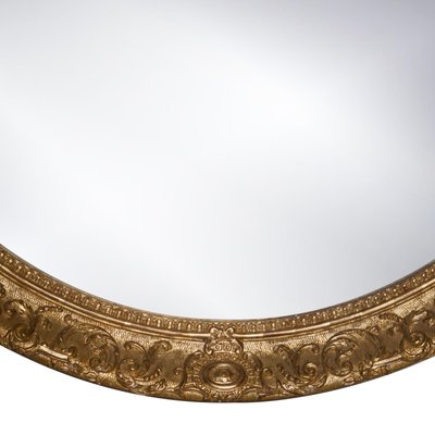 Neoclassical Regency Style Round Gold Hand-Carved Wooden Mirror, 1970s-UZ-968378