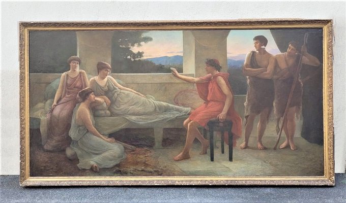 Neoclassical Scene Depicting Young Emperor with Muses, 19th Century, Large Oil on Canvas, Framed-SYQ-1363361