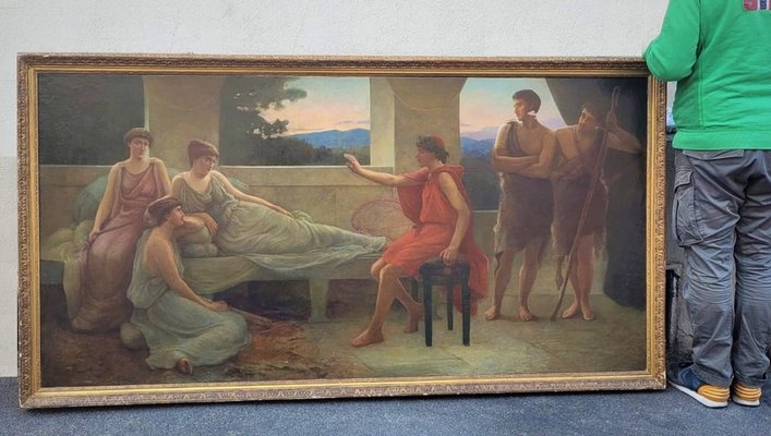 Neoclassical Scene Depicting Young Emperor with Muses, 19th Century, Large Oil on Canvas, Framed-SYQ-1363361