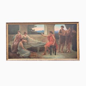 Neoclassical Scene Depicting Young Emperor with Muses, 19th Century, Large Oil on Canvas, Framed-SYQ-1363361