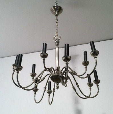 Neoclassical Silver Metal Chandelier, 1940s-BA-1365732