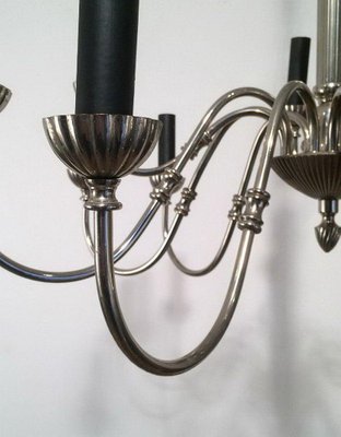 Neoclassical Silver Metal Chandelier, 1940s-BA-1365732