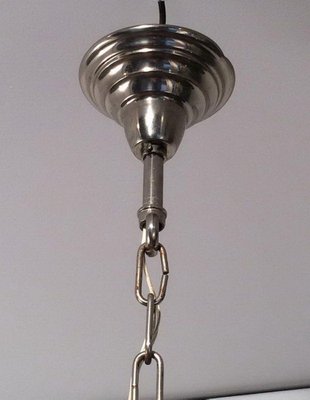 Neoclassical Silver Metal Chandelier, 1940s-BA-1365732