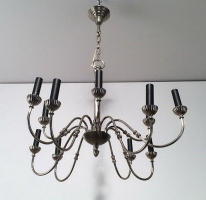 Neoclassical Silver Metal Chandelier, 1940s-BA-1365732