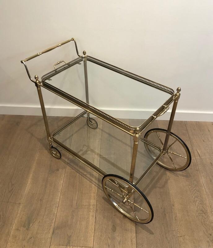 Neoclassical Silvered Brass Drinks Trolley by Maison Bagués, France, 1940s