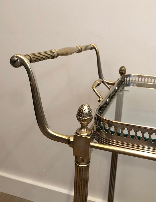 Neoclassical Silvered Brass Drinks Trolley by Maison Bagués, France, 1940s