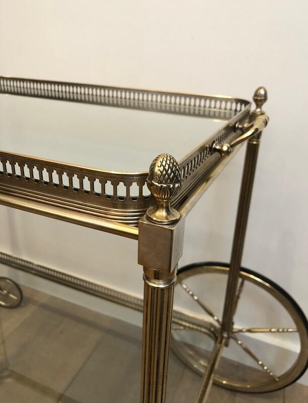 Neoclassical Silvered Brass Drinks Trolley by Maison Bagués, France, 1940s