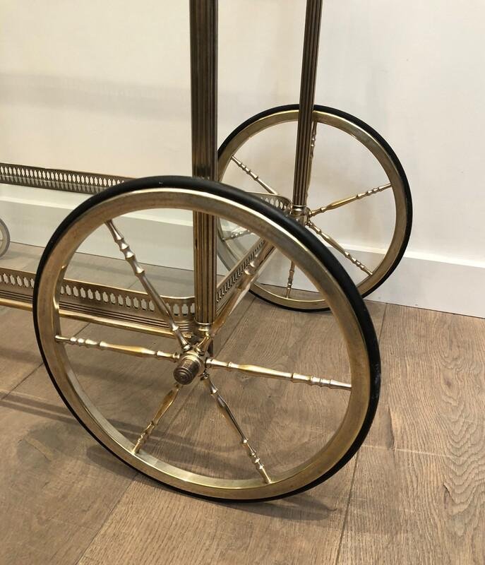 Neoclassical Silvered Brass Drinks Trolley by Maison Bagués, France, 1940s