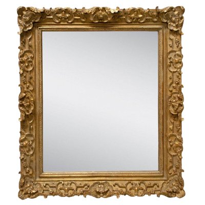 Neoclassical Spanish Empire Rectangular Mirror in Gold Hand Carved Wood, 1970-UZ-1236283