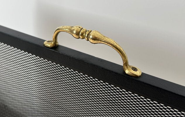 Neoclassical Steel & Brass Feet Firewall, 1940s-BA-1787272