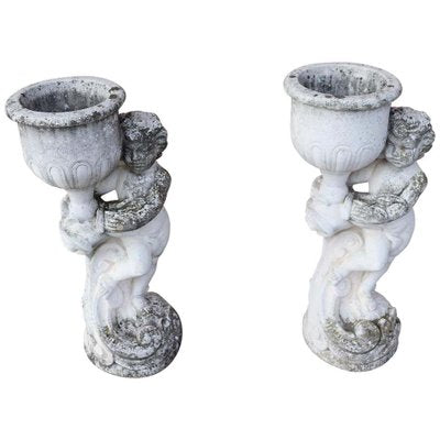 Neoclassical Stone Garden Statues with Vases, 1930s, Set of 2-DCO-853103