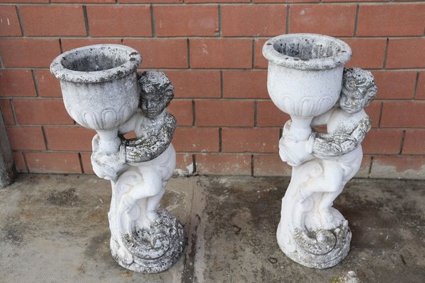 Neoclassical Stone Garden Statues with Vases, 1930s, Set of 2-DCO-853103