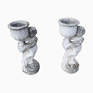 Neoclassical Stone Garden Statues with Vases, 1930s, Set of 2-DCO-853103