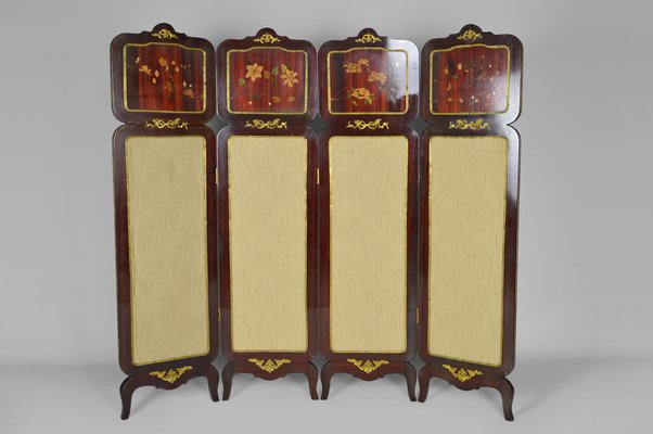 Neoclassical Style 4-Panel Folding Screen in Inlaid Mahogany, France, 1970s-XNH-824241