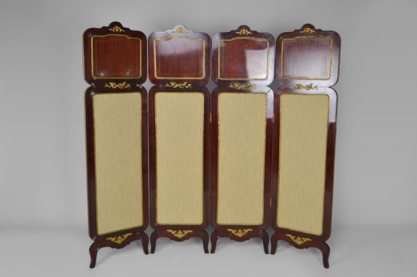 Neoclassical Style 4-Panel Folding Screen in Inlaid Mahogany, France, 1970s-XNH-824241