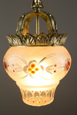 Neoclassical Style Bronze and Frosted Glass Pendant Light with an Eagle, 1920s-KEG-702687