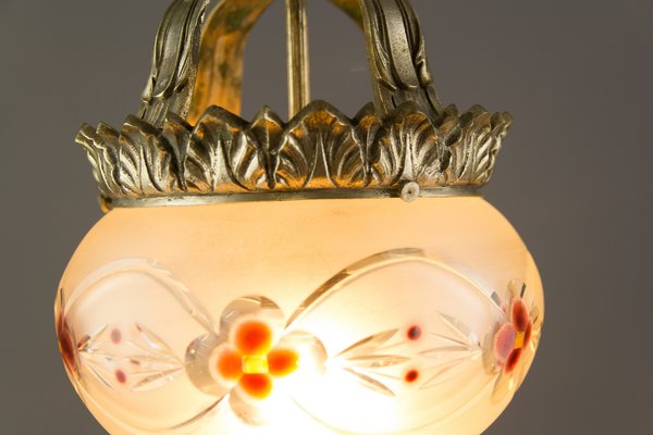 Neoclassical Style Bronze and Frosted Glass Pendant Light with an Eagle, 1920s-KEG-702687