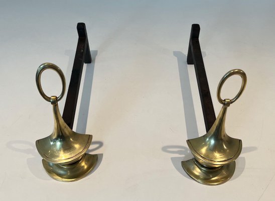 Neoclassical Style Bronze Andirons, 1960s, Set of 2-BA-1784737