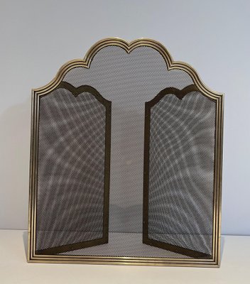 Neoclassical Style Fire Sceen in Brass and Wire Mesh, 1970s-BA-1516223