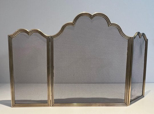 Neoclassical Style Fire Sceen in Brass and Wire Mesh, 1970s-BA-1516223