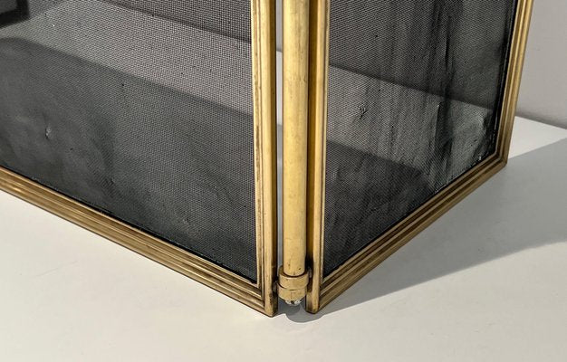 Neoclassical Style Fire Screen in Brass and Wire Mesh, 1940s-BA-1516221