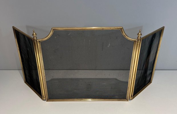 Neoclassical Style Fire Screen in Brass and Wire Mesh, 1940s-BA-1516221