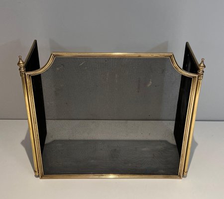 Neoclassical Style Fire Screen in Brass and Wire Mesh, 1940s-BA-1516221