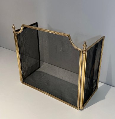 Neoclassical Style Fire Screen in Brass and Wire Mesh, 1940s-BA-1516221