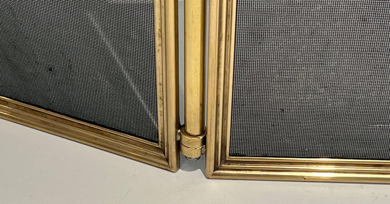 Neoclassical Style Fire Screen in Brass and Wire Mesh, 1940s-BA-1516221