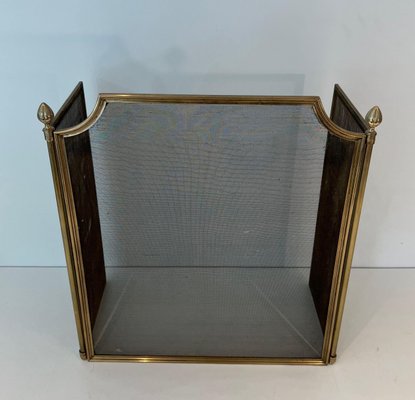 Neoclassical Style Fire Screen in Brushed Steel, Brass and Mesh in the style of Maison Jansen, 1940s-BA-1784738