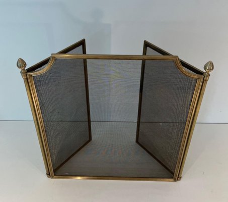 Neoclassical Style Fire Screen in Brushed Steel, Brass and Mesh in the style of Maison Jansen, 1940s-BA-1784738